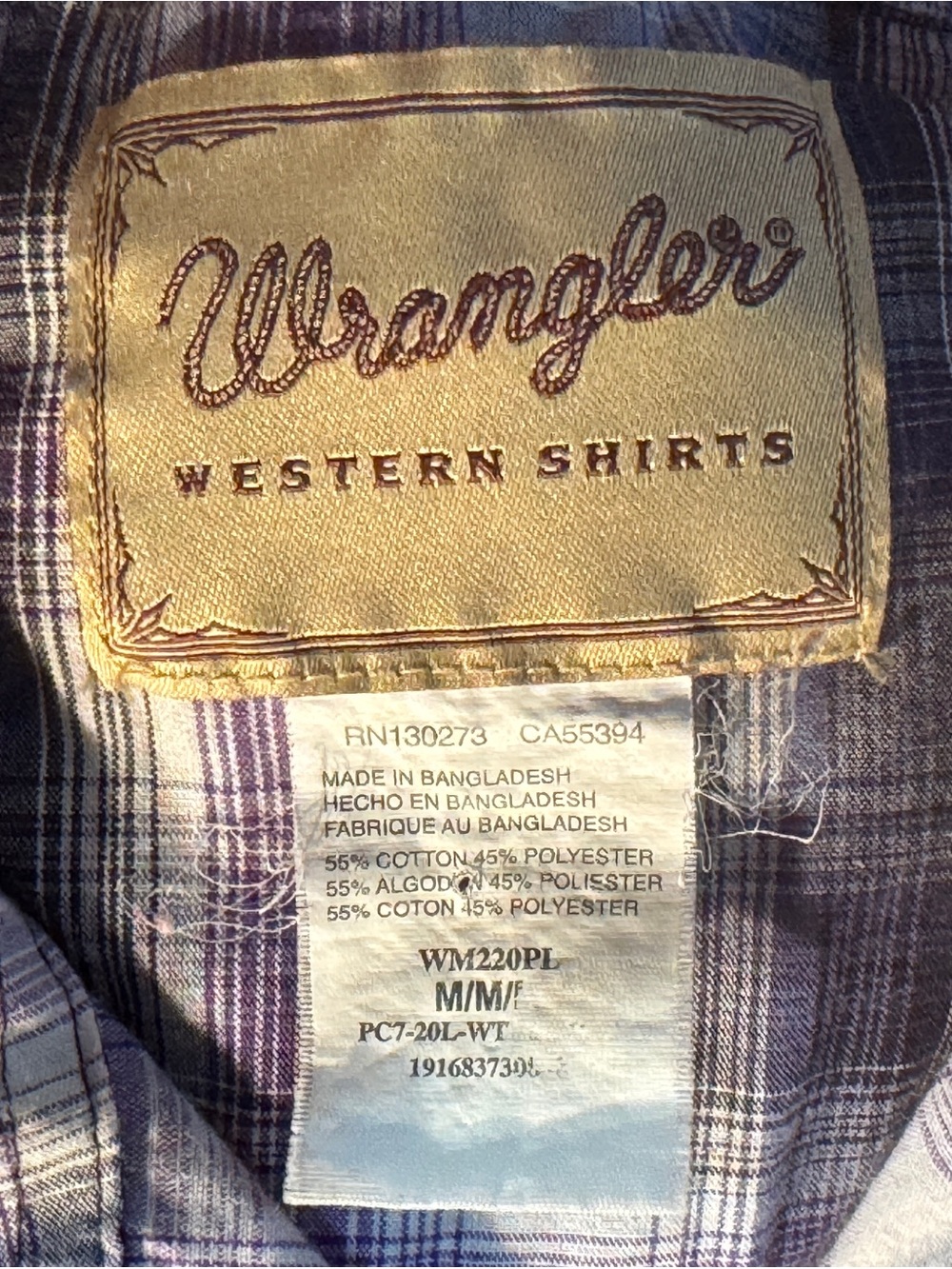 Vtg Wrangler Purple and White Plaid Short Sleeve Button-Down Shirt - Picture 2 of 8